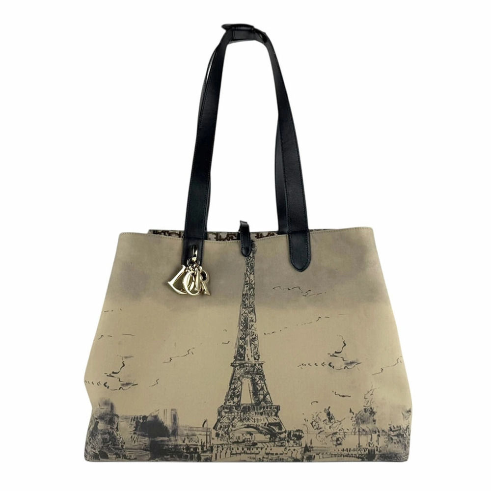 Christian Dior Toujours Shoulder Bag Tote Canvas Leather Khaki Brown Green
